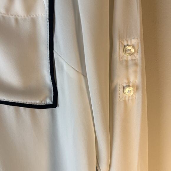 Express Portofino Shirt Womens Size S White Black Trim Long Sleeve Sheer Pockets - Picture 4 of 10